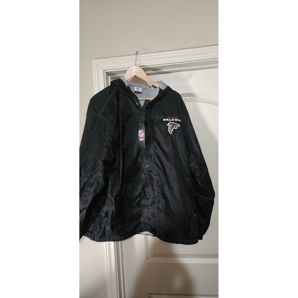 ATLANTA FALCONS NFL Team Apparel Black Lined Windbreaker Jacket Hood XLarge Nwt